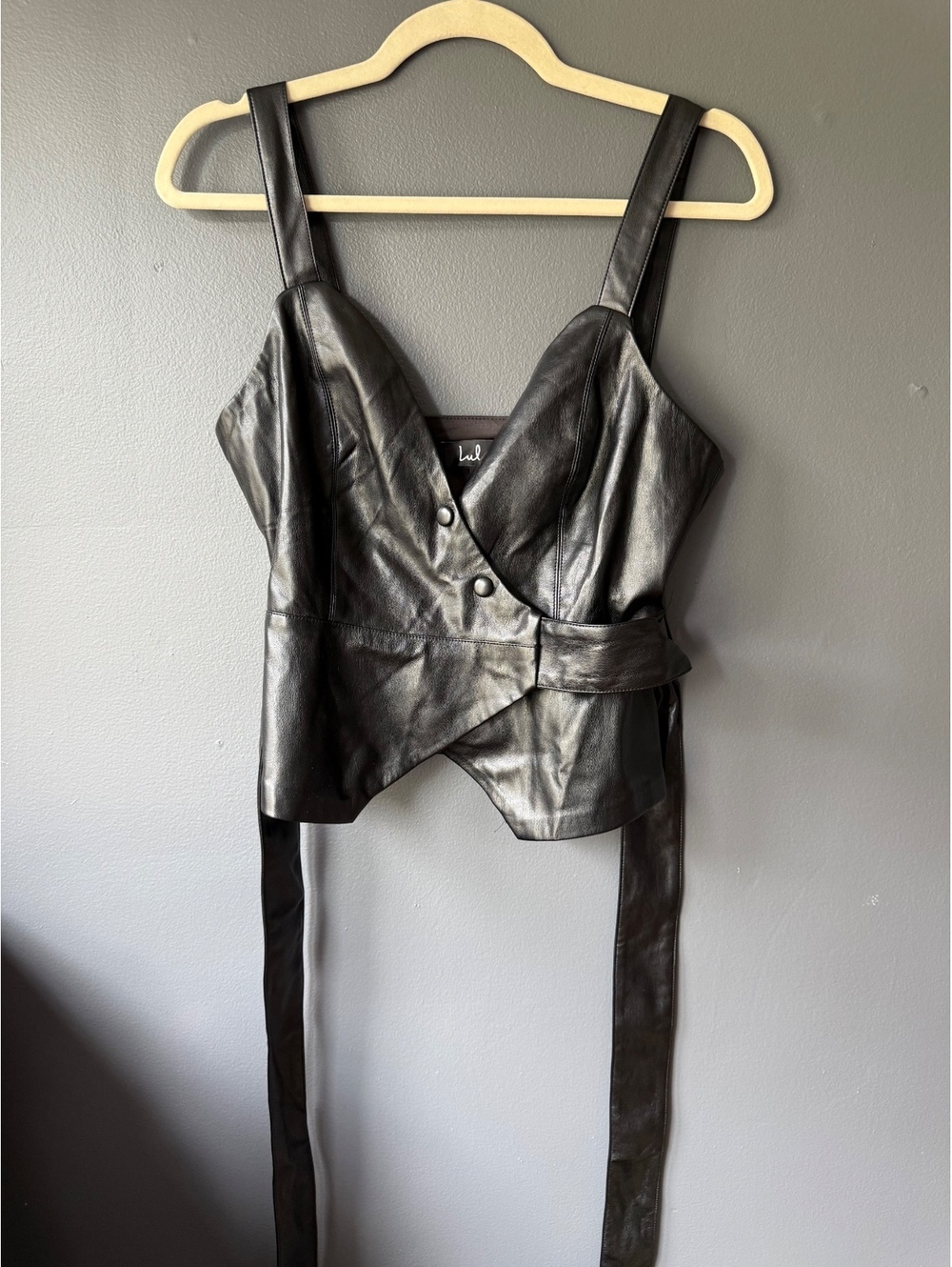 Lulus Black Faux Leather Wrap Tank Top Size Small